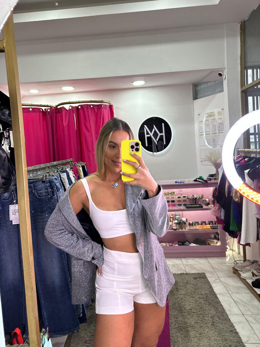 Blazer brillante plateado