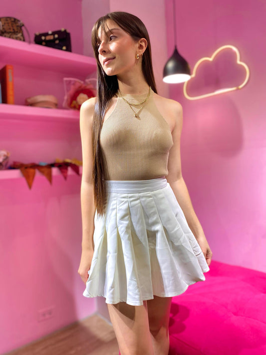 Body halter beige acanalado