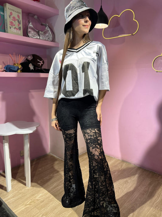 Pant de encaje acampanado negro