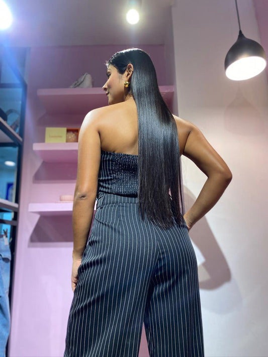 Set de pantalón y chaleco strapless de rayas