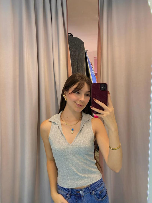 Top básico chemise sin mangas gris