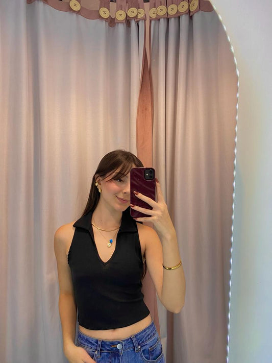 Top básico chemise acanalado sin mangas negro