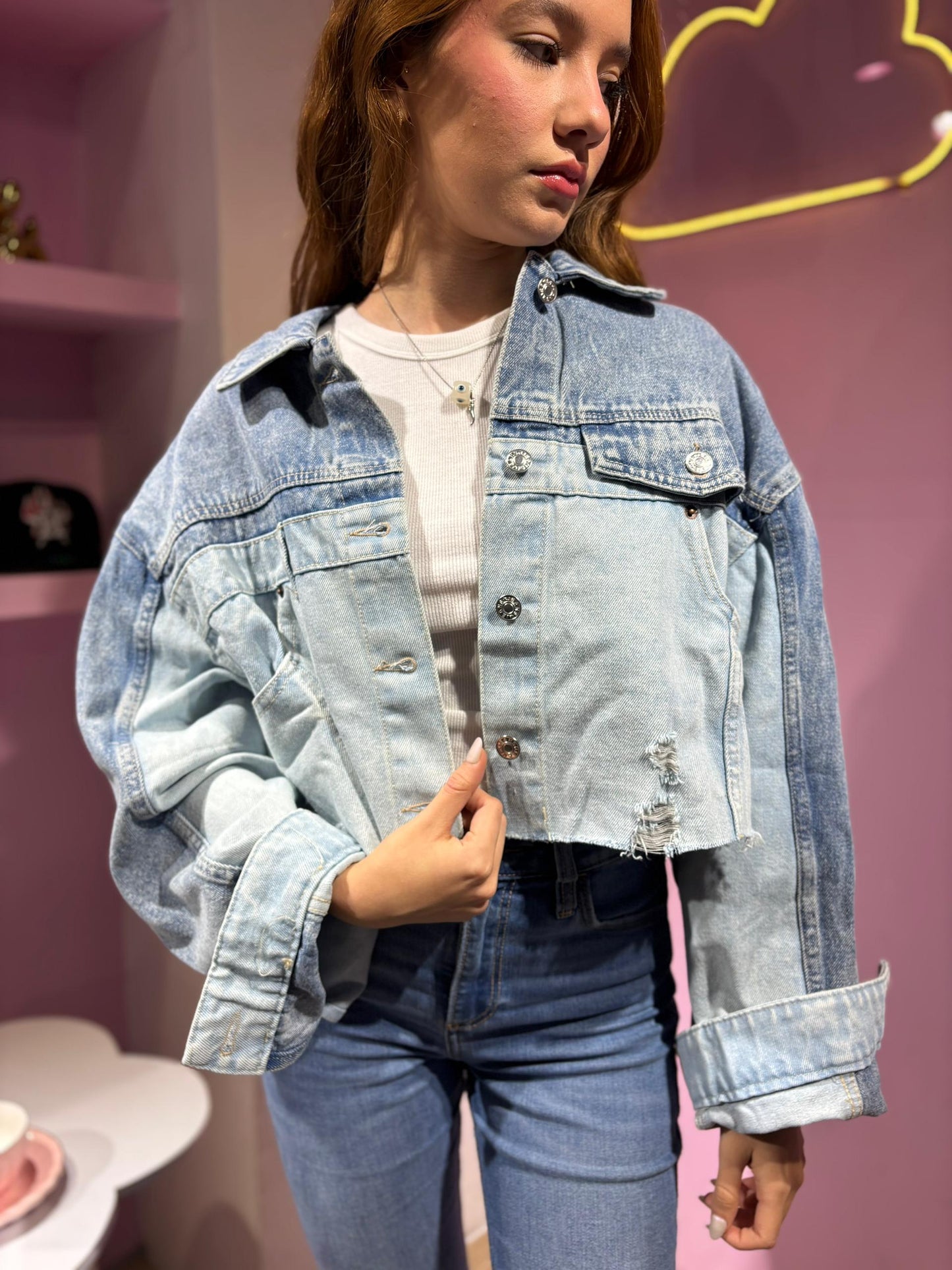 Chaqueta de jean dos tonalidades oversized