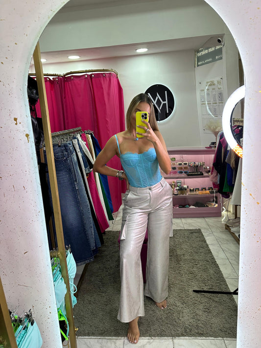 Pantalón cargo prelavado plateado